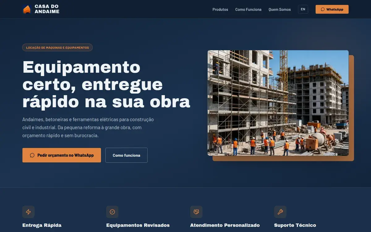 Site de Locação de Equipamentos para Obras